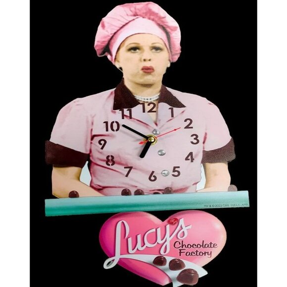 New I Love Lucy Swinging Pendulum Wall Clock NIB Home Decor Chocolate Factory - Picture 2 of 4